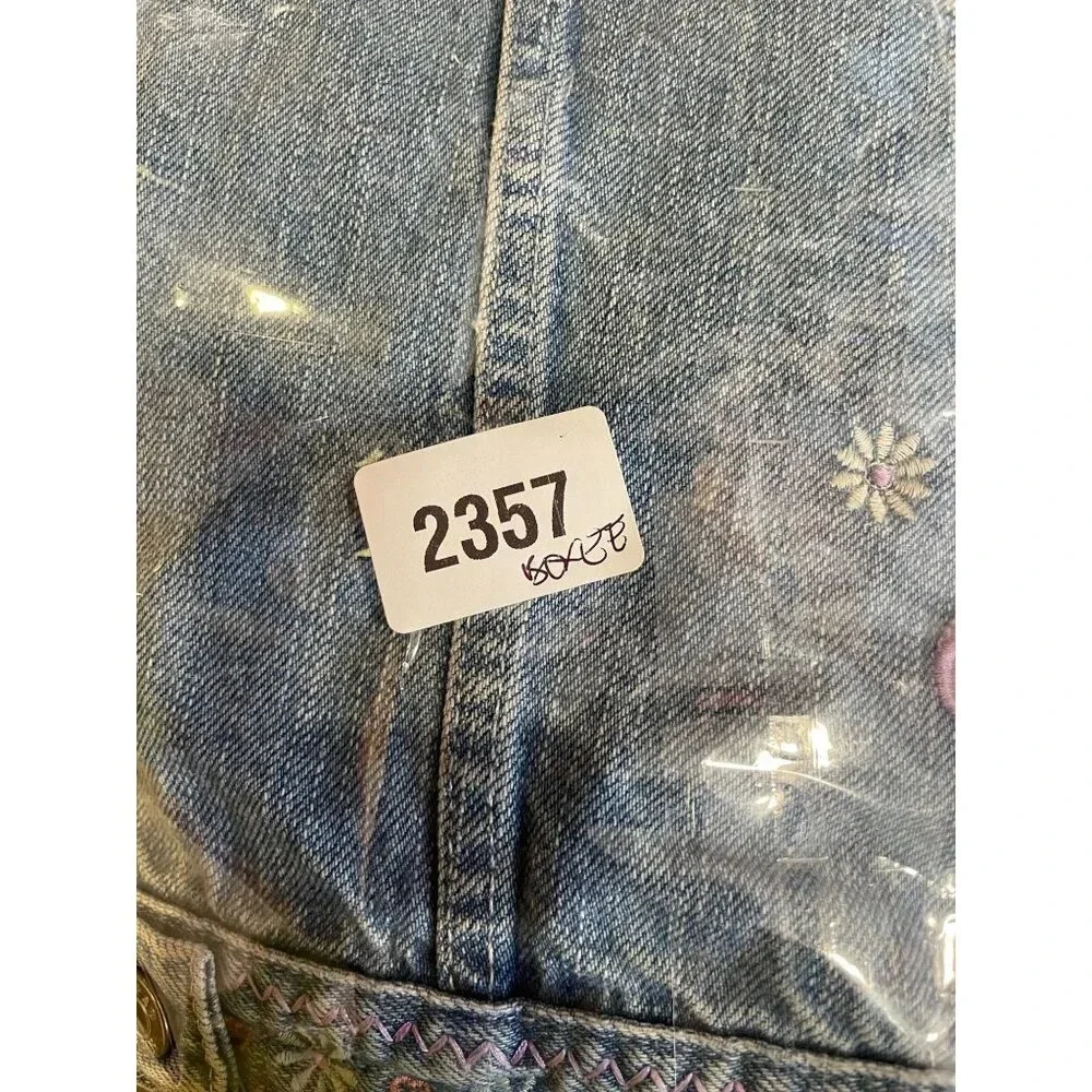 High Sierra Girls Embroidered Floral Butterfly Denim Jacket M 10/12 Boho Cottage